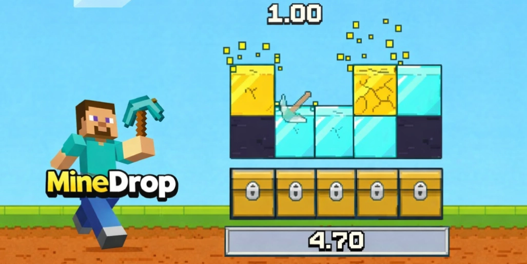 MineDrop Slot Spielfeld mit Minen und Multiplikatoren
